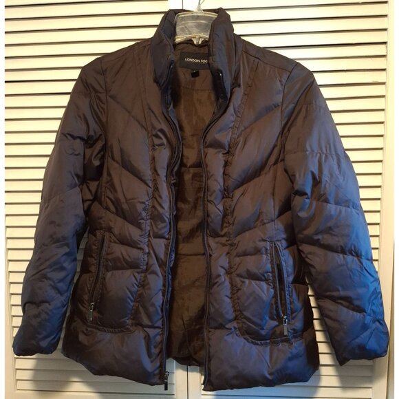 London Fog Womens Down Quilted Puffer Jacket M Brown Full-Zip With Pockets Light - Picture 2 of 9